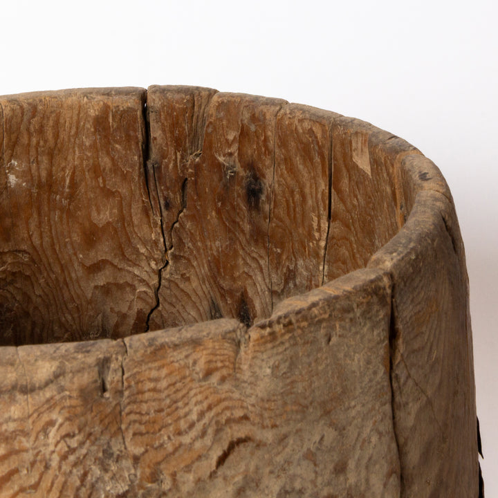Wood Pot with Metal Strapping