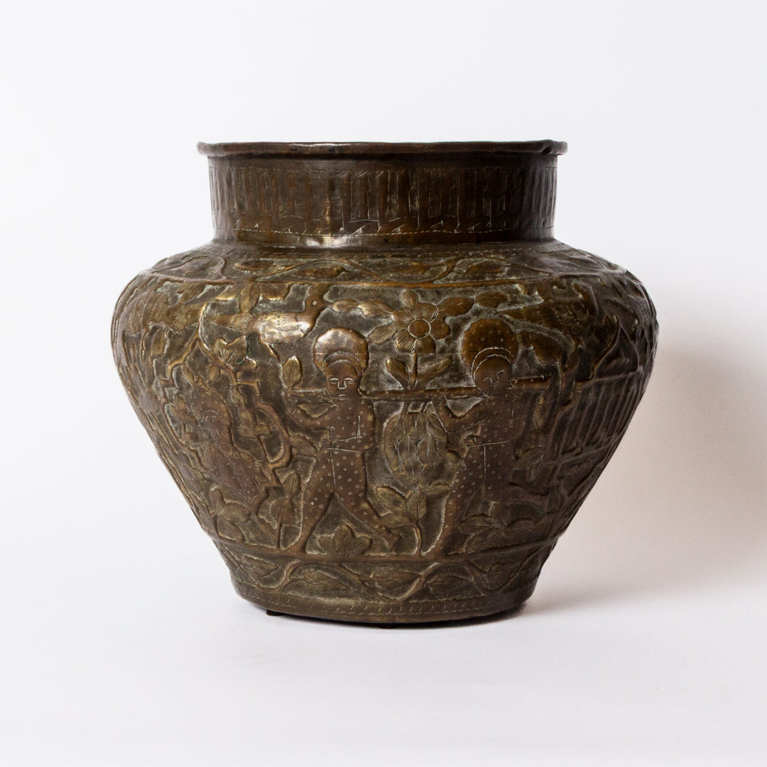 Large Repoussé and Chasing Brass Vessel, Indo-Persian, Circal Late 18th C.
