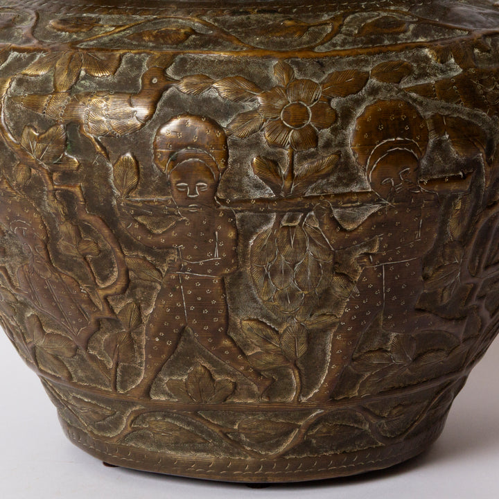 Large Repoussé and Chasing Brass Vessel, Indo-Persian, Circal Late 18th C.