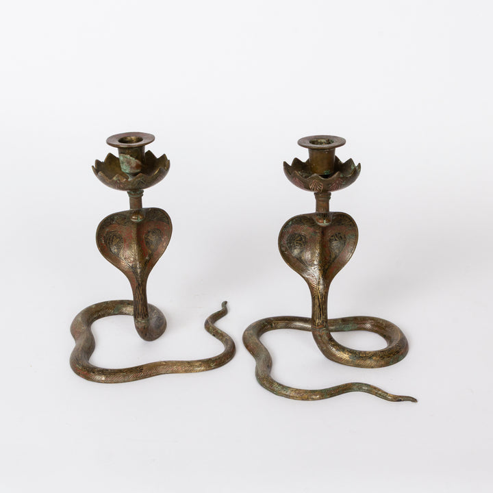 Pair of Egyptian Revival Cobra Candlesticks