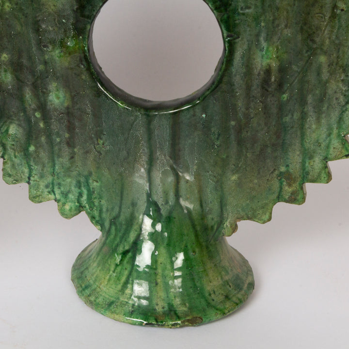 Pair of Large Moroccan Tamegroute Green Glazed Ceramic Candelabra / Sculpture