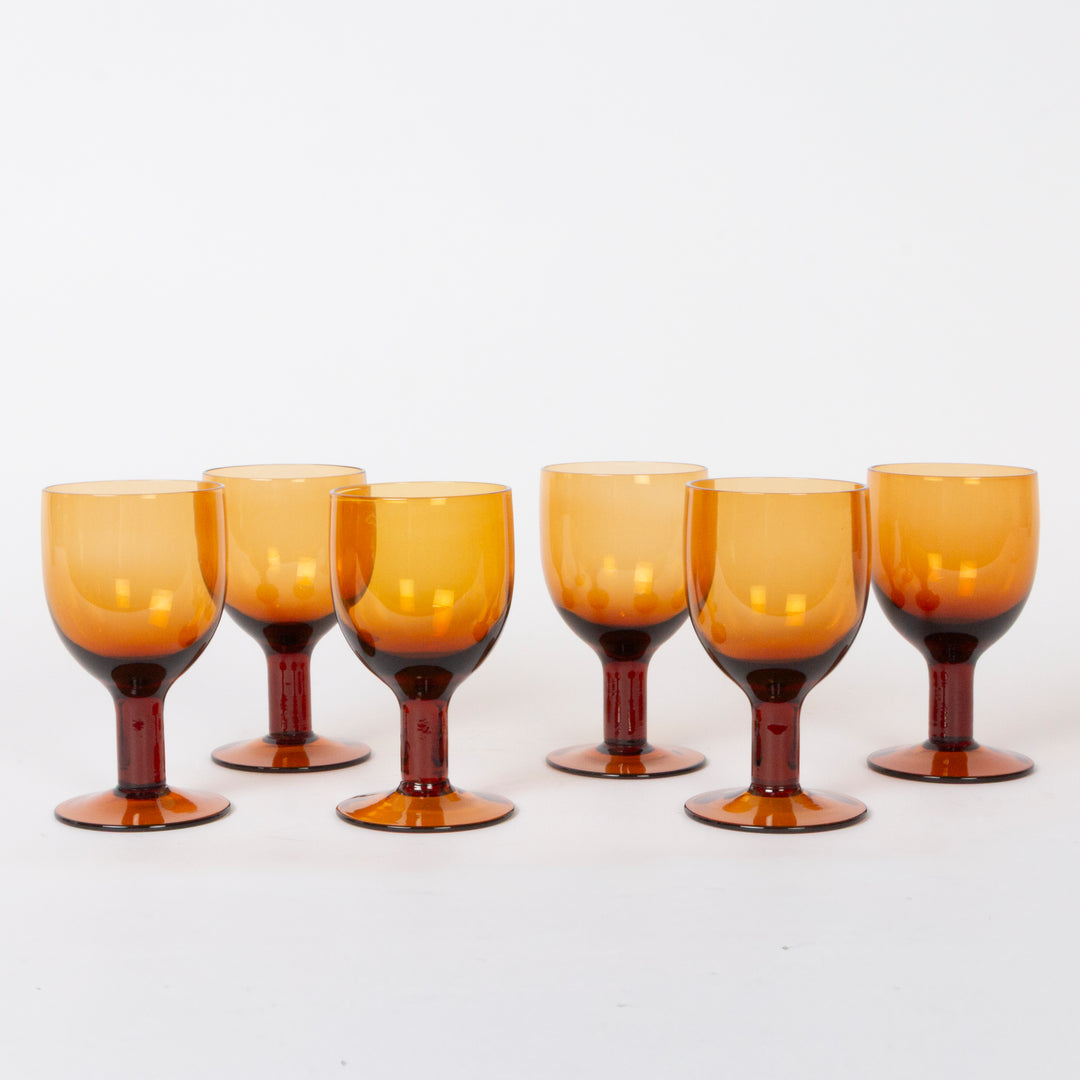 Set of 6 Vintage Amber Goblets