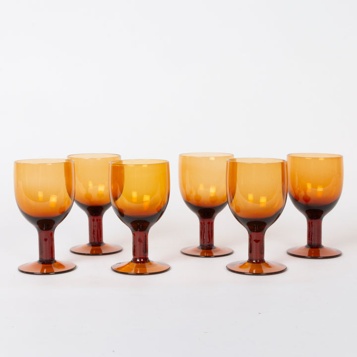Set of 6 Vintage Amber Goblets