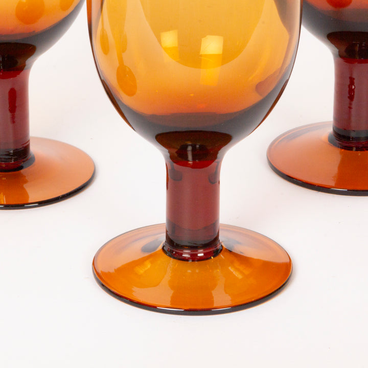 Set of 6 Vintage Amber Goblets