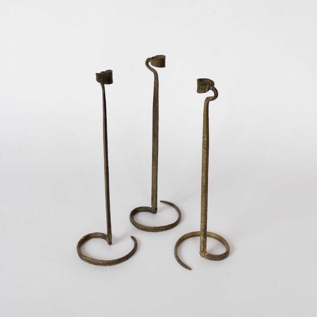Trio of Vintage Brutalist Brass Candlesticks