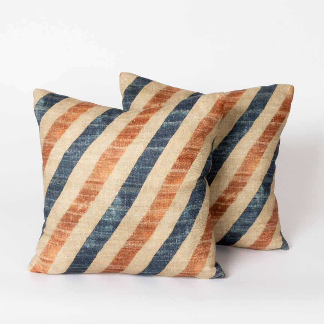 Pair of Diagonal Stripe Linen Pillow In Robert Kime Fabric