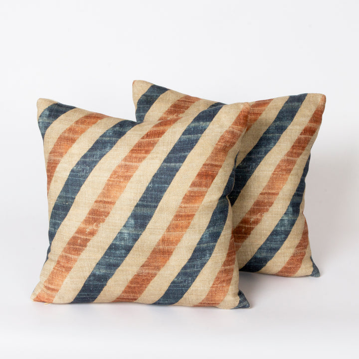 Pair of Diagonal Stripe Linen Pillow In Robert Kime Fabric
