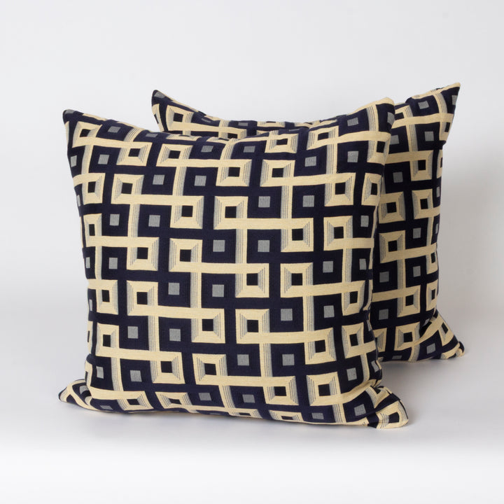 Custom Blue and Ivory Geometric Woven Fabric Pillows