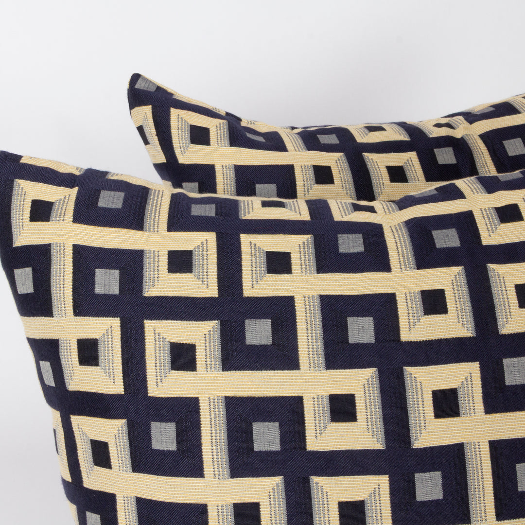 Custom Blue and Ivory Geometric Woven Fabric Pillows
