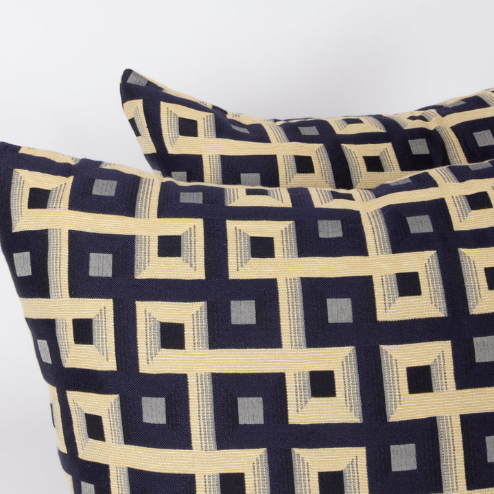 Custom Blue and Ivory Geometric Woven Fabric Pillows