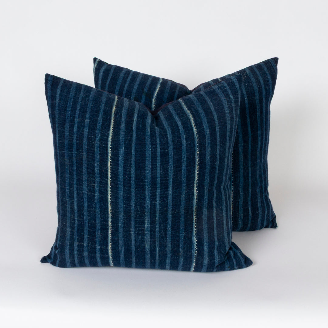 Indigo Stripes Custom Pillow with Linen Back