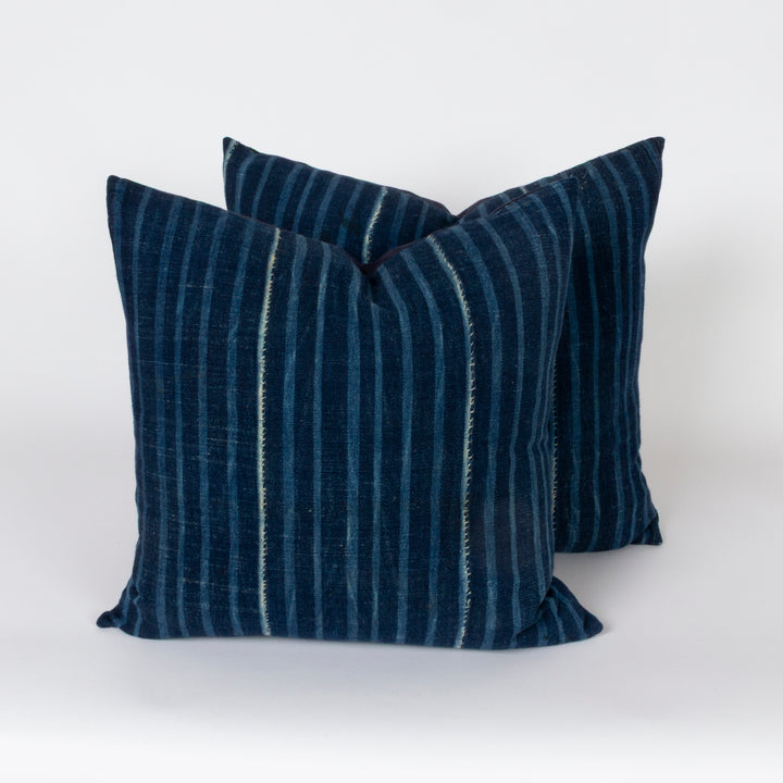 Indigo Stripes Custom Pillow with Linen Back