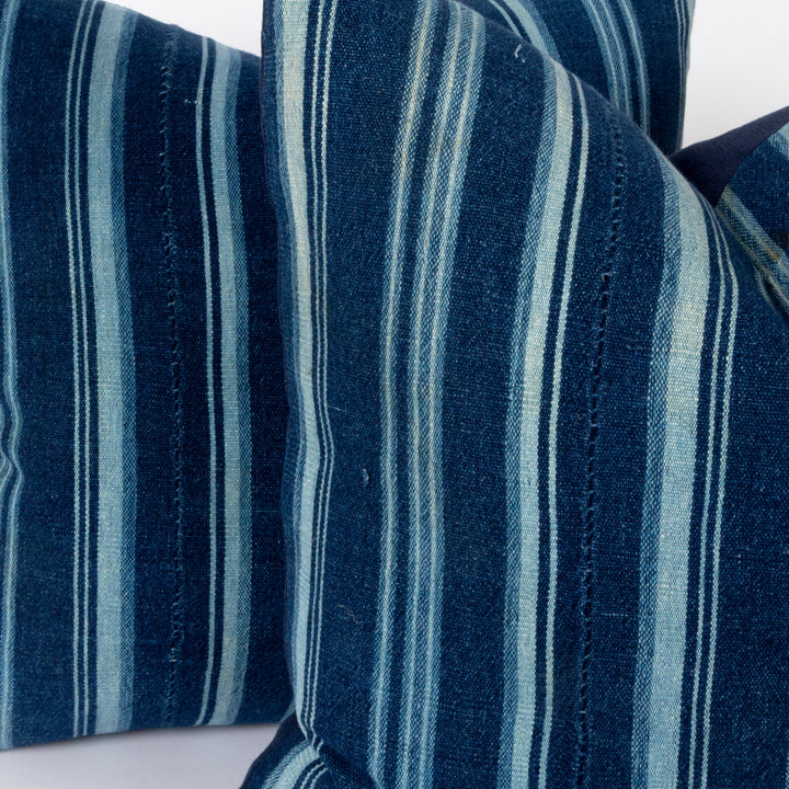 Custom Indigo Multi Stripe Pillow with Linen Back