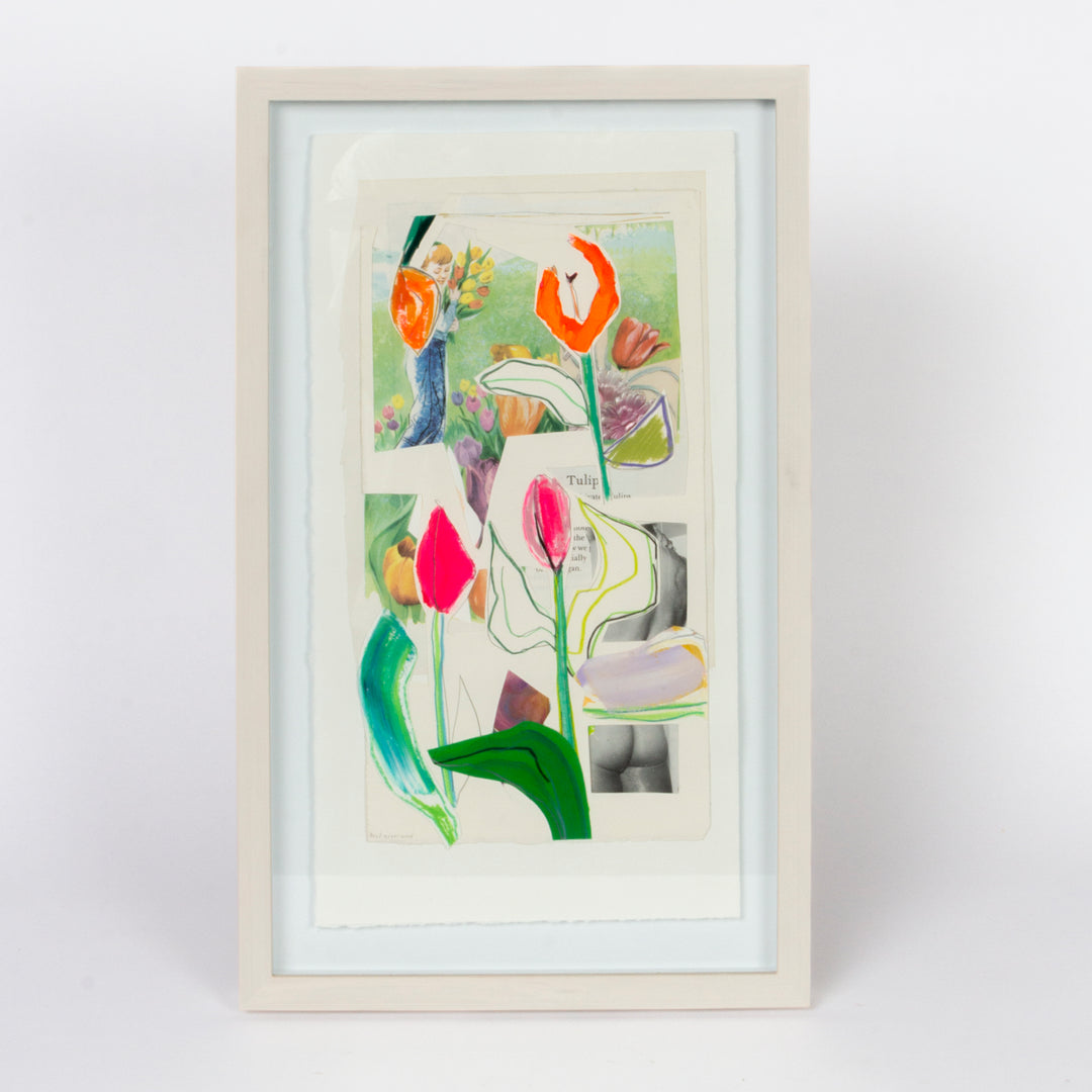 "Tulip" Collage and Mixed Media on Paper, Framed, By Brad Greenwood