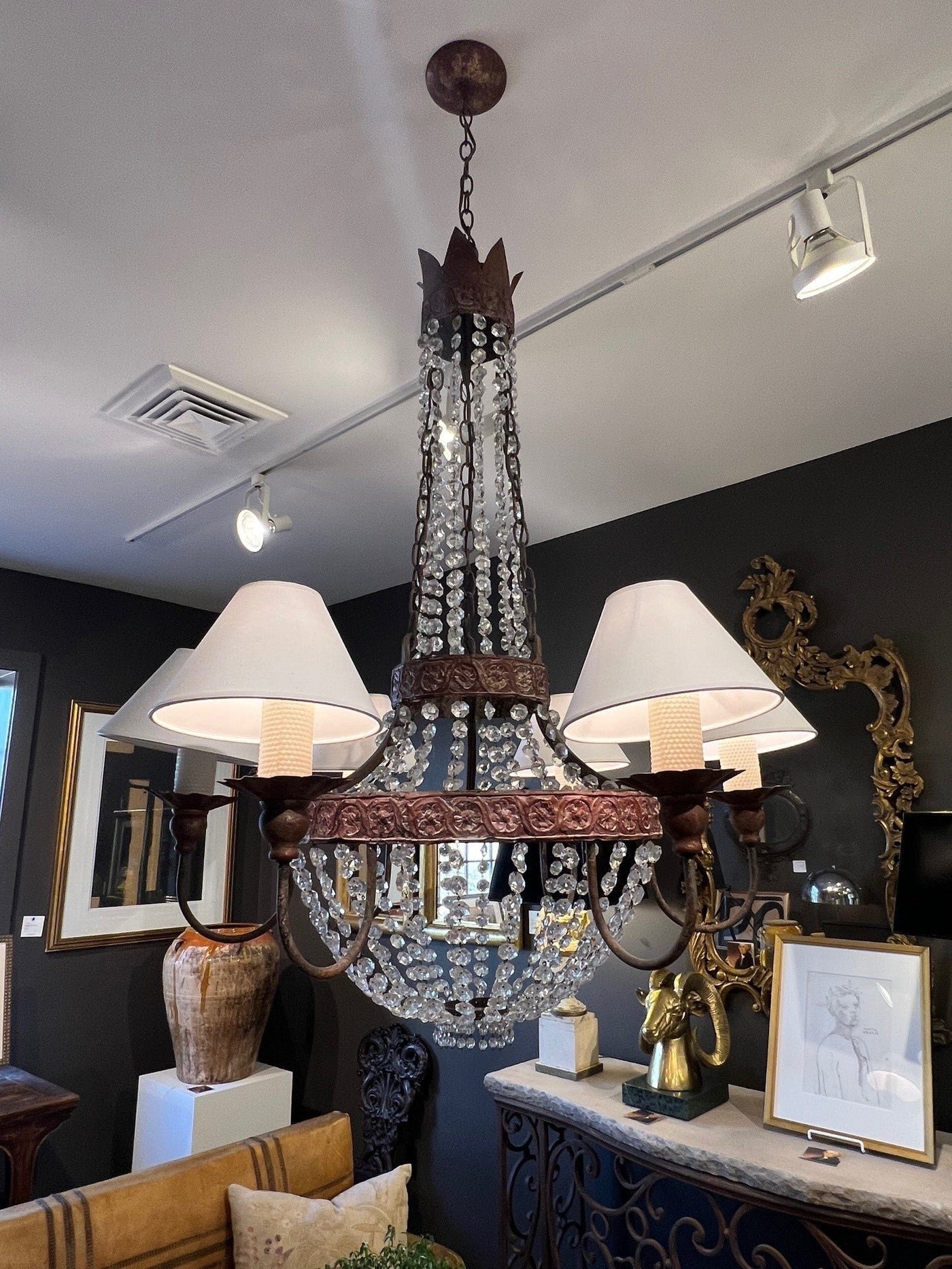 Niermann Weeks Iron And Crystal Chandelier