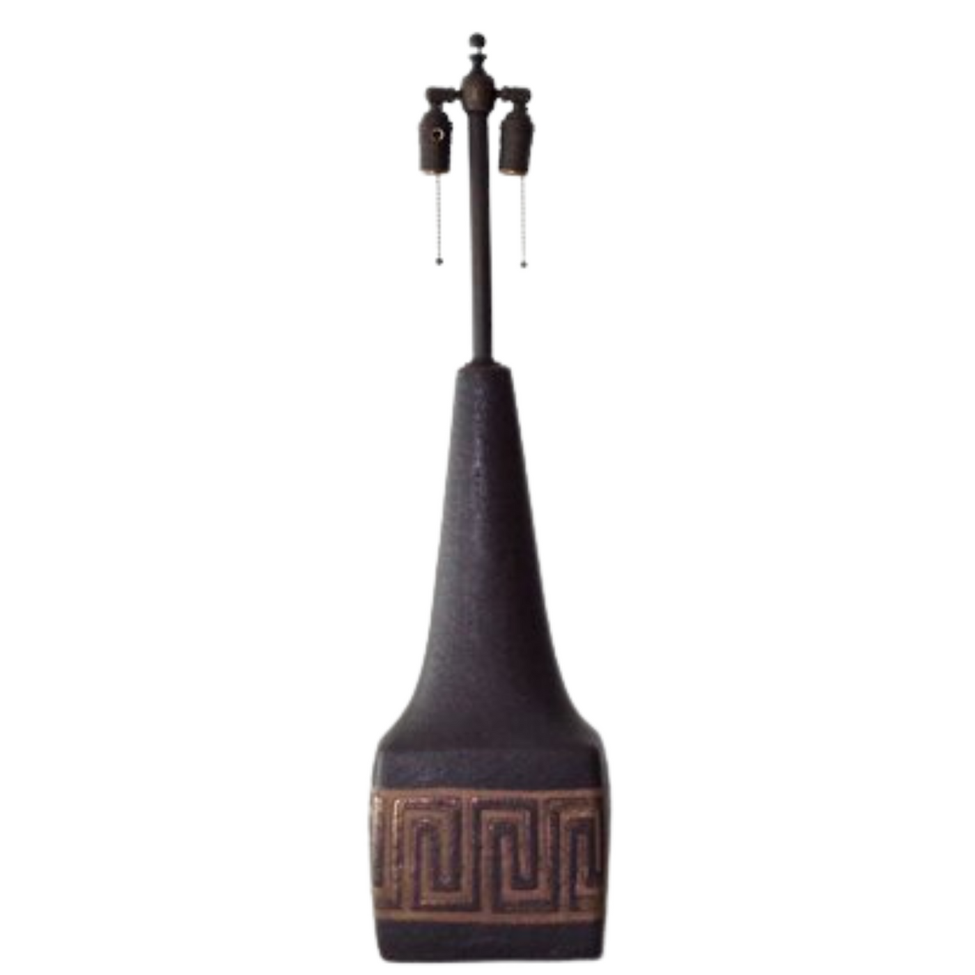 Large Black Ceramic Lamp With Greek Key Design