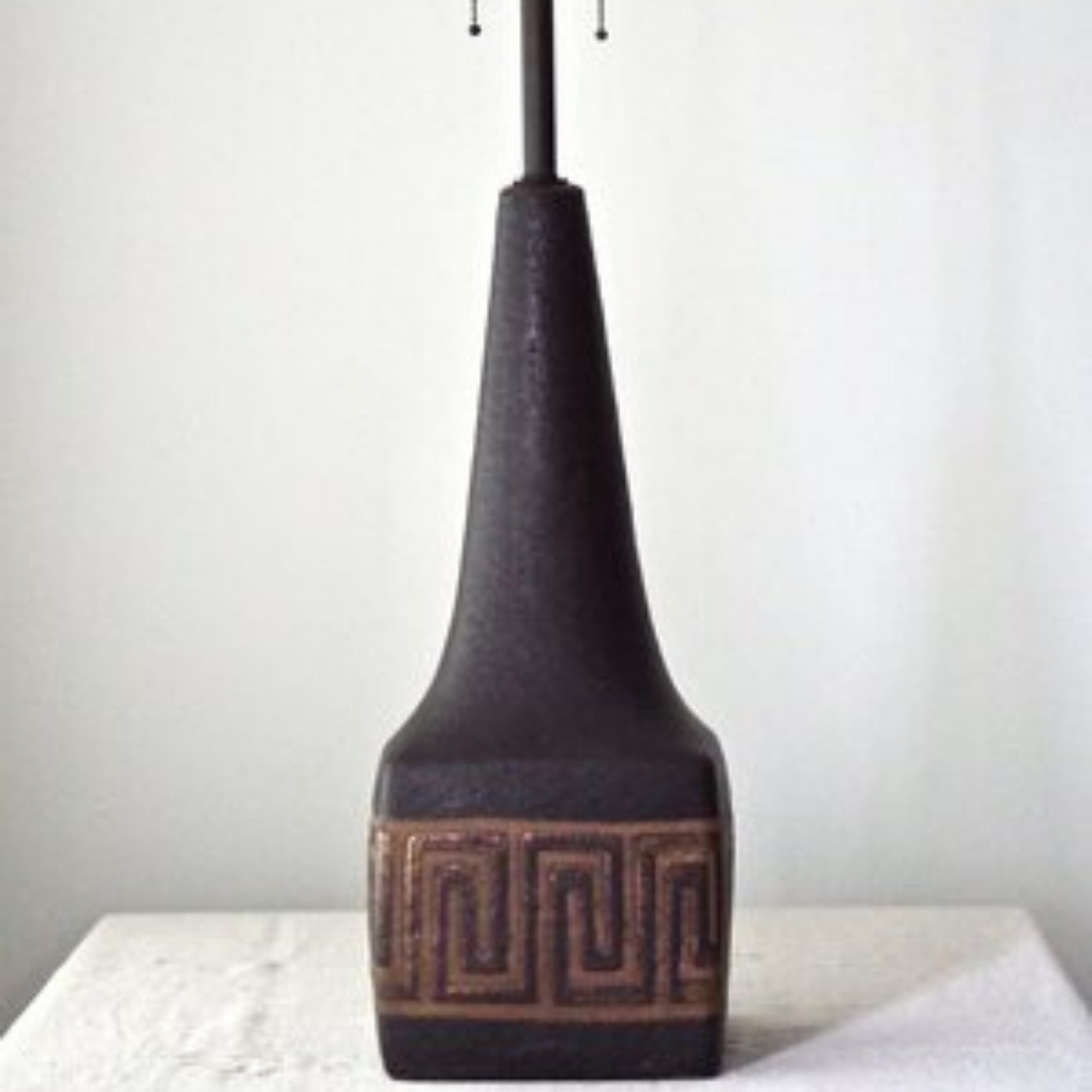 Large Black Ceramic Lamp With Greek Key Design