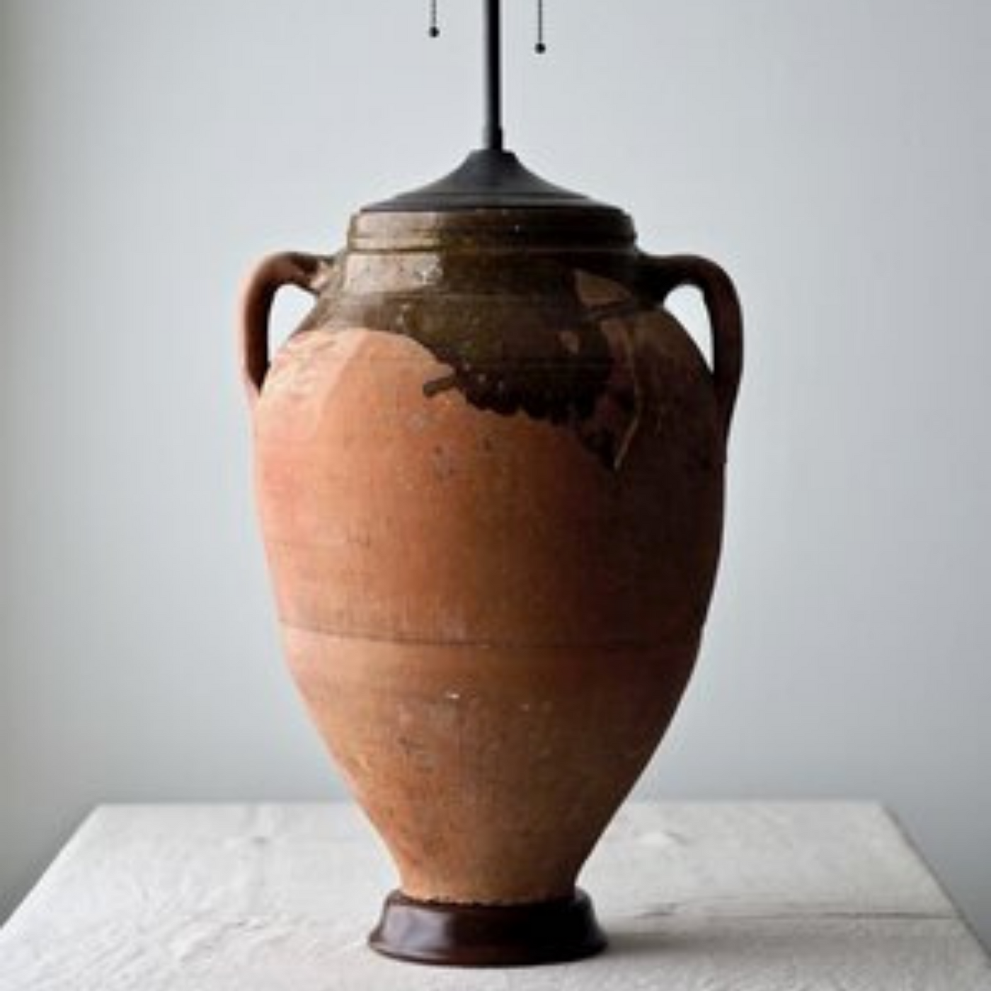 French Terracotta Jar Lamp With Glaze