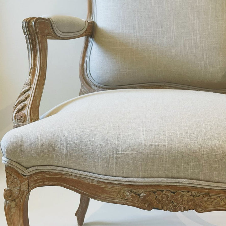 Pair of French Fauteuil Upholstered In Linen