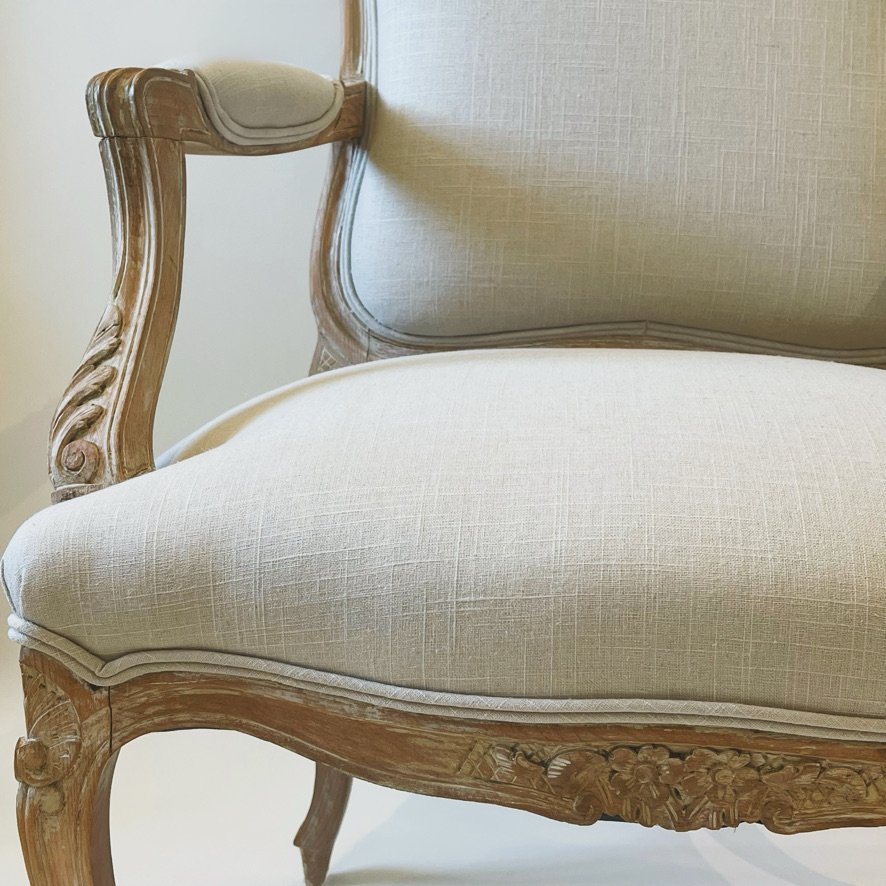 French Fauteuil Upholstered In Linen