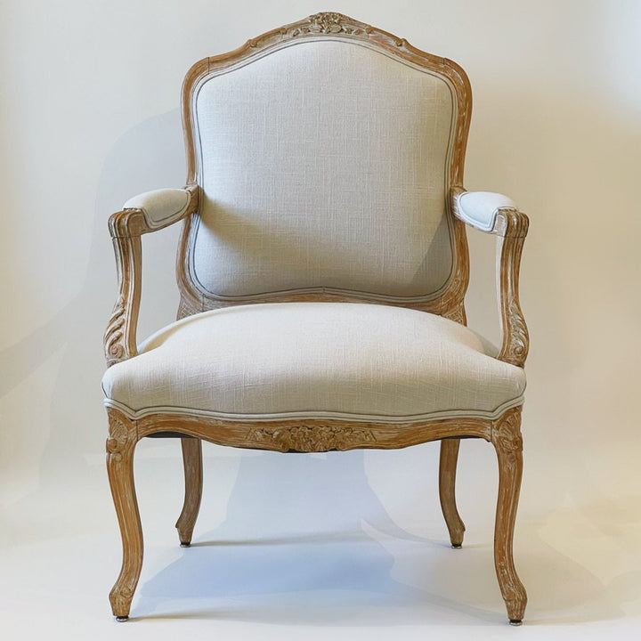 Pair of French Fauteuil Upholstered In Linen