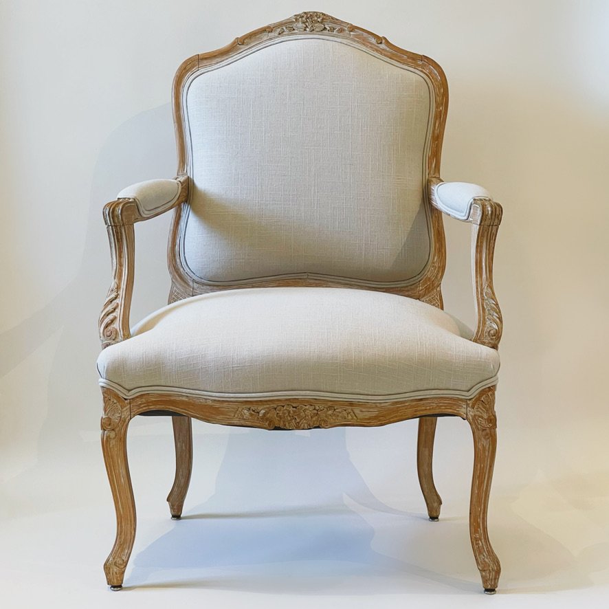 French Fauteuil Upholstered In Linen