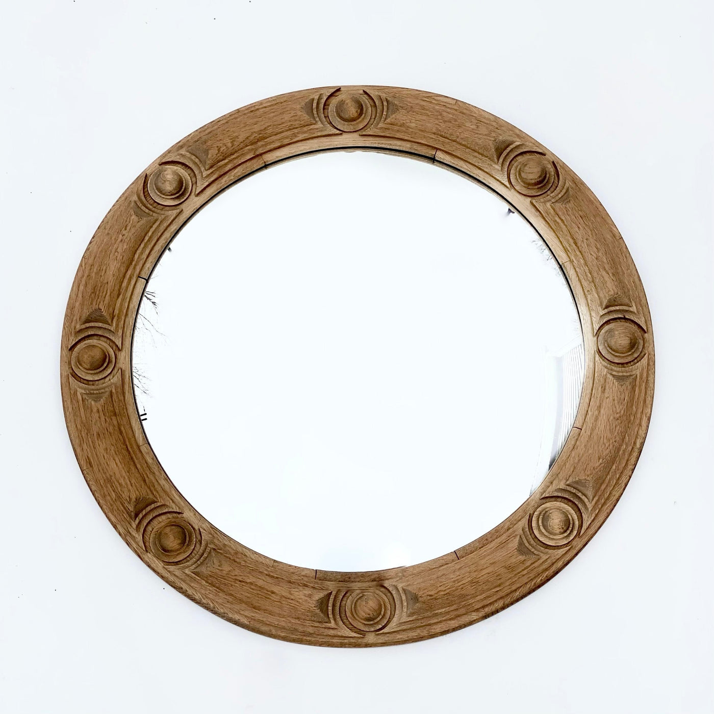 Round Carved Oak Mirror, English, Late 19Th C.