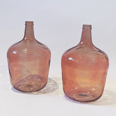 Pair Of Hand-Blown Rose Glass Bottles