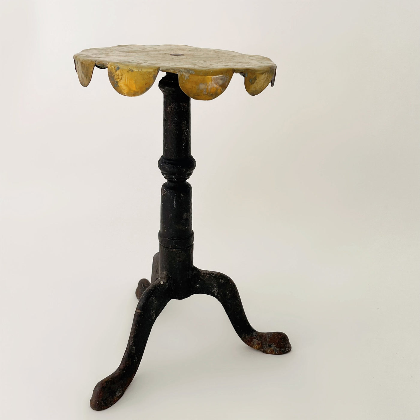 Iron Candle Holder W/ Scalloped Brass Top
