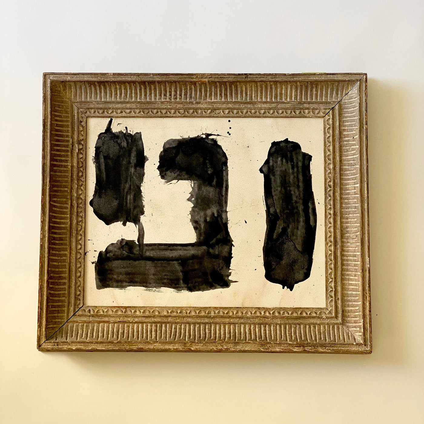 Black Wash Abstract In Antique Taupe Carved Frame, Matt Wood