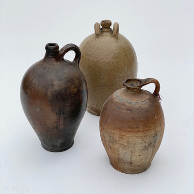 Stoneware Oil Pots, French, Late 19Th C.