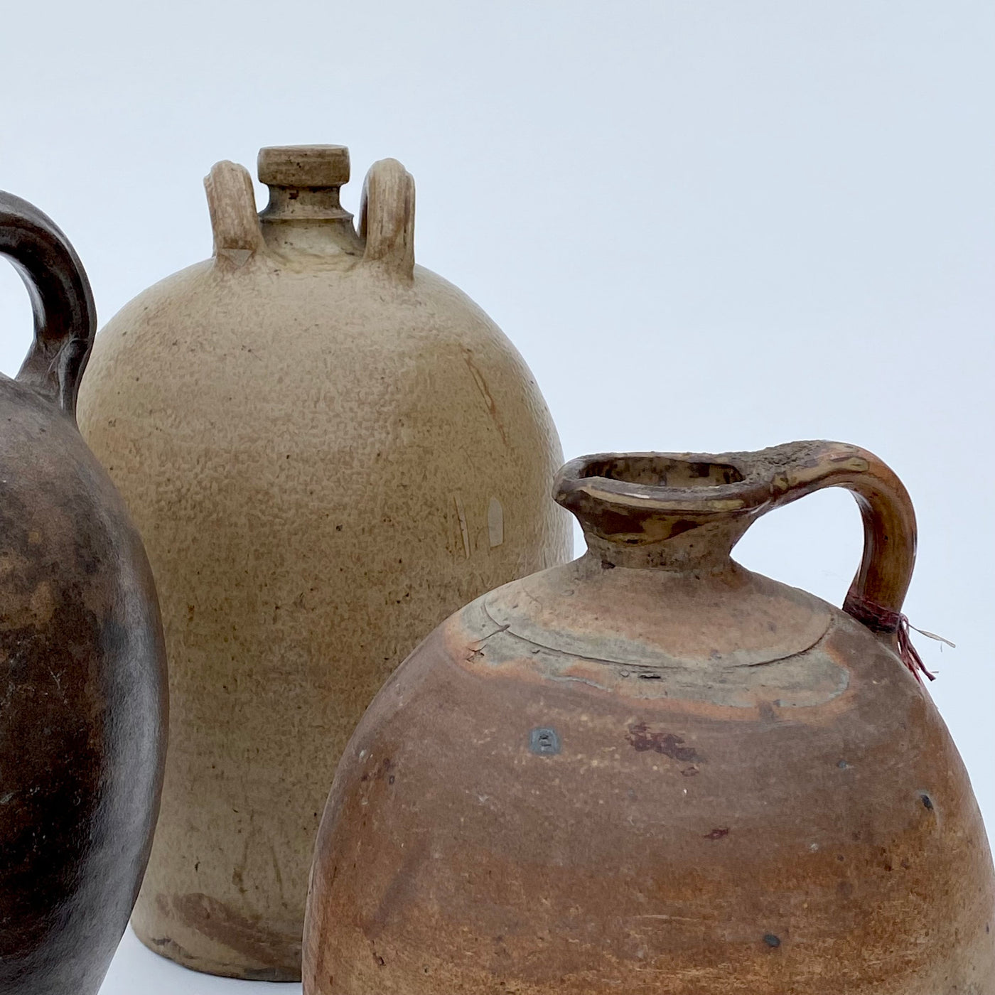 Stoneware Oil Pots, French, Late 19Th C.