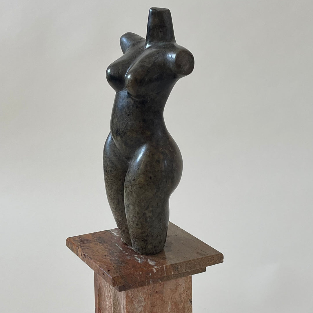 Sculpture Of A Torso In Granite, Marble Base