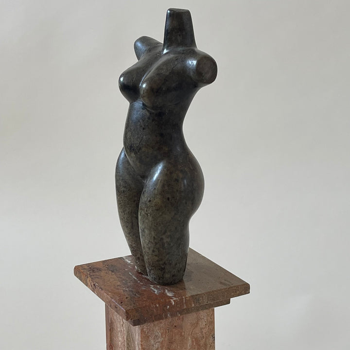 Sculpture Of A Torso In Granite, Marble Base
